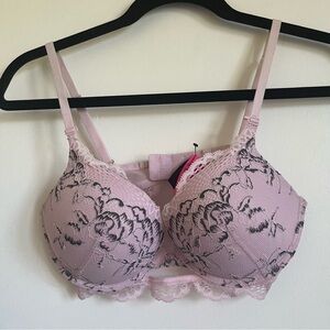 NEW 🆕 La Senza Hello Sugar Pink Rose Black Lace Bombshell Push Up Bra - 34C